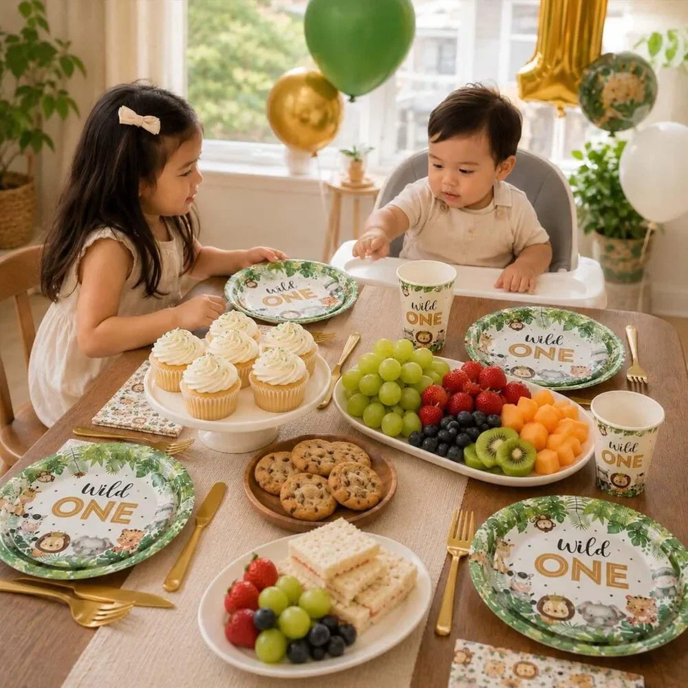 175 Pc Wild One Birthday Party Supplies Set 25 Guests Safari Jungle Tableware